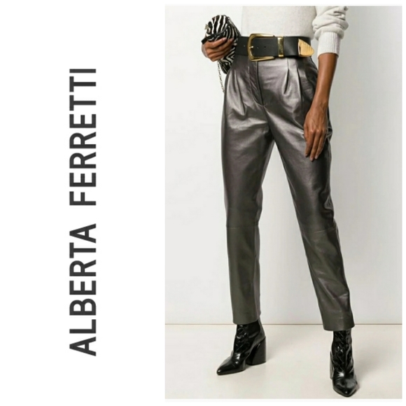 Alberta Ferretti grey leather trousers